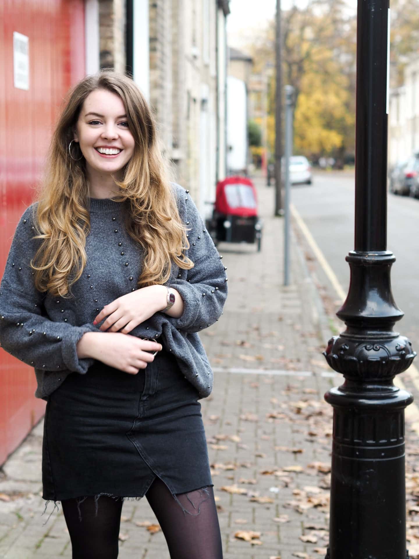 Studded Jumper and Denim Skirt OOTD